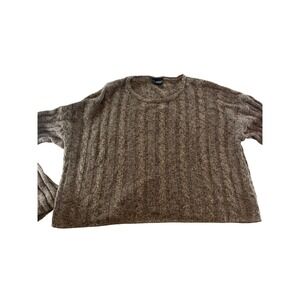 M/L Lizwear Womens Brown Cable Knit Sweater Crew Neck Boxy Cropped Marl Knit